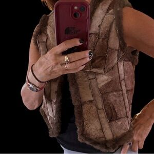 SOLD on Depop 70s shearling patchwork leather vest Sz Sm Wow!